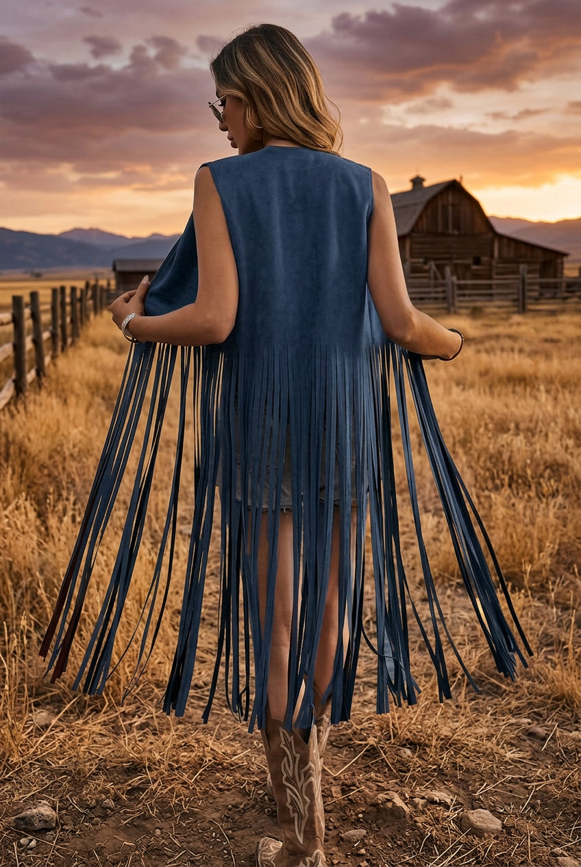Boho/Western Style Sleeveless Fringe Vest