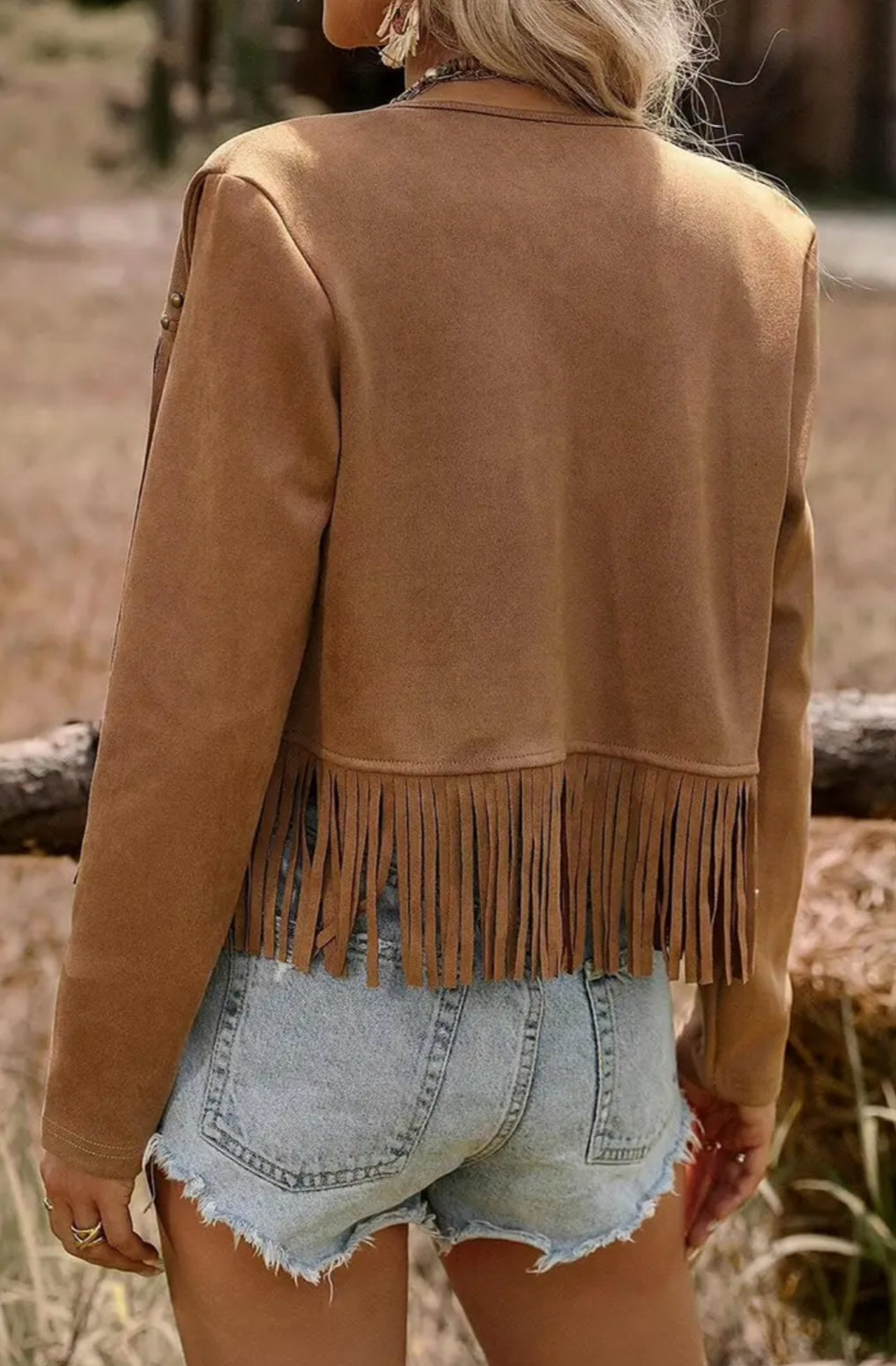 Fringe Studded Sleeveless  Open Jacket