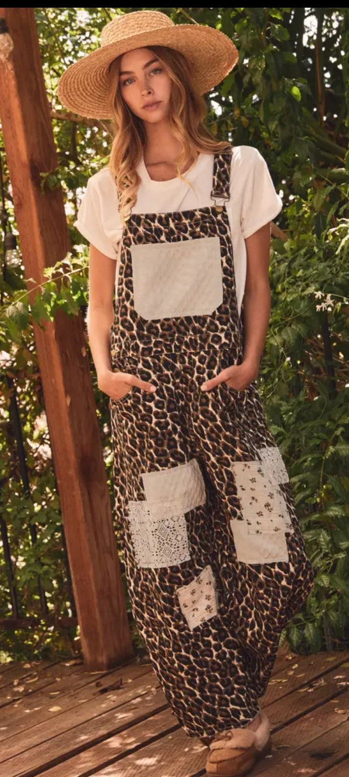 Leopard Printed Patchwork  Overall