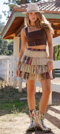 Artisan Patchwork Ruffle
Tiered Mini Skirt with Fully
Lined