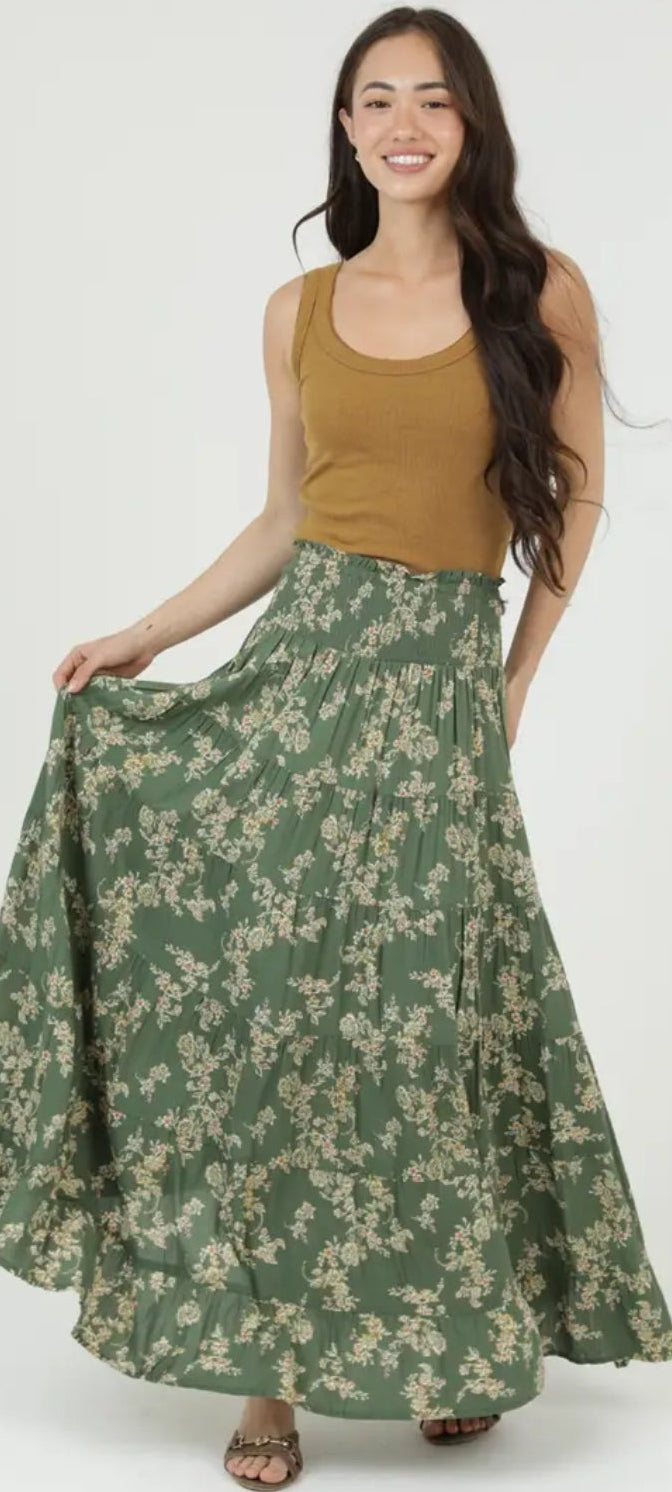 Printed A Line Maxi Dress With Smocked Waistband