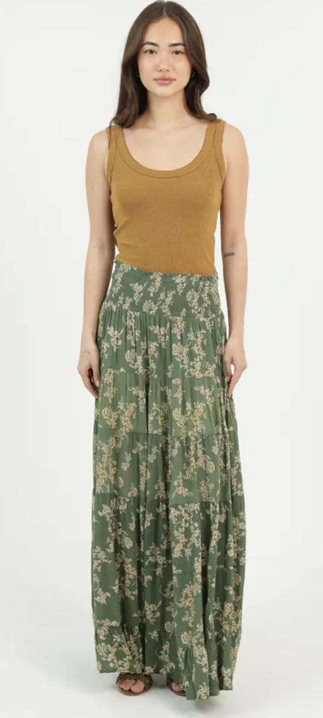 Printed A Line Maxi Dress With Smocked Waistband
