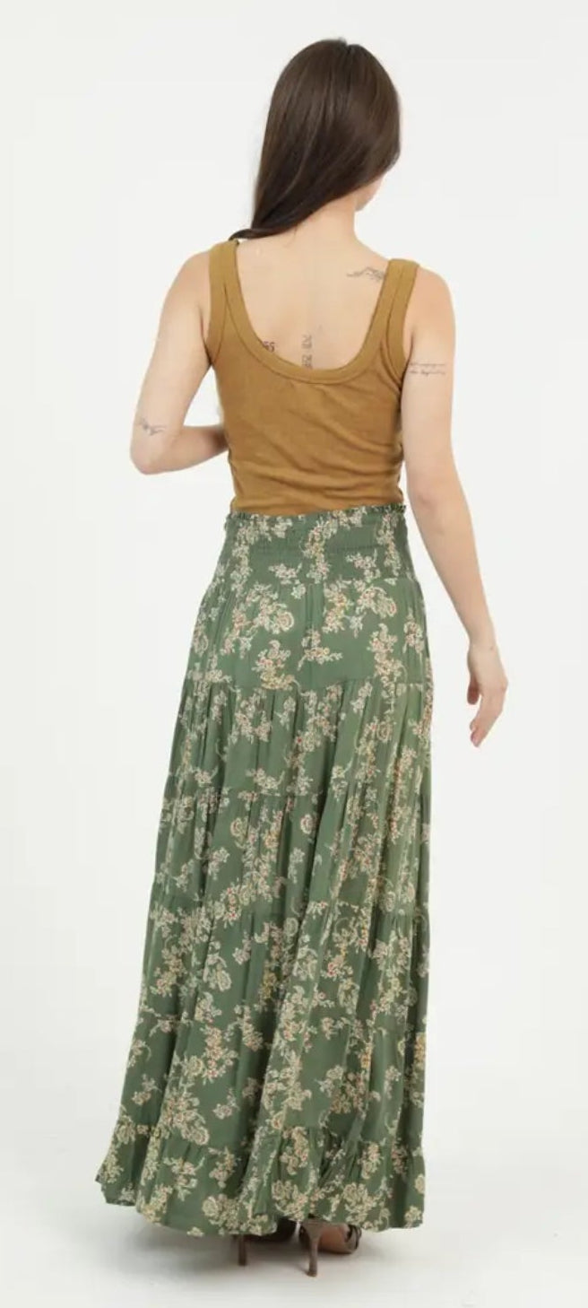 Printed A Line Maxi Dress With Smocked Waistband