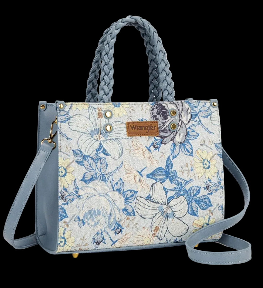 Wrangler Floral Print Braided Tote Crossbody Bag