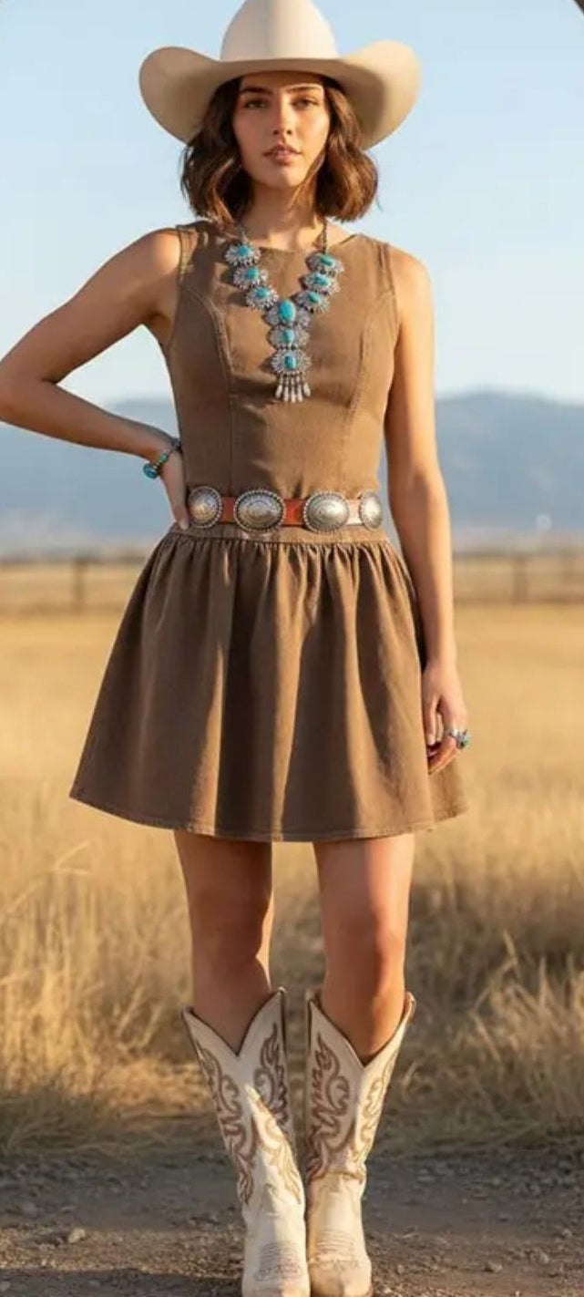 Prairie Charm Stretch Denim Dress