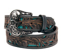 Floral Tooled Cutout Top Grain Leather Belt