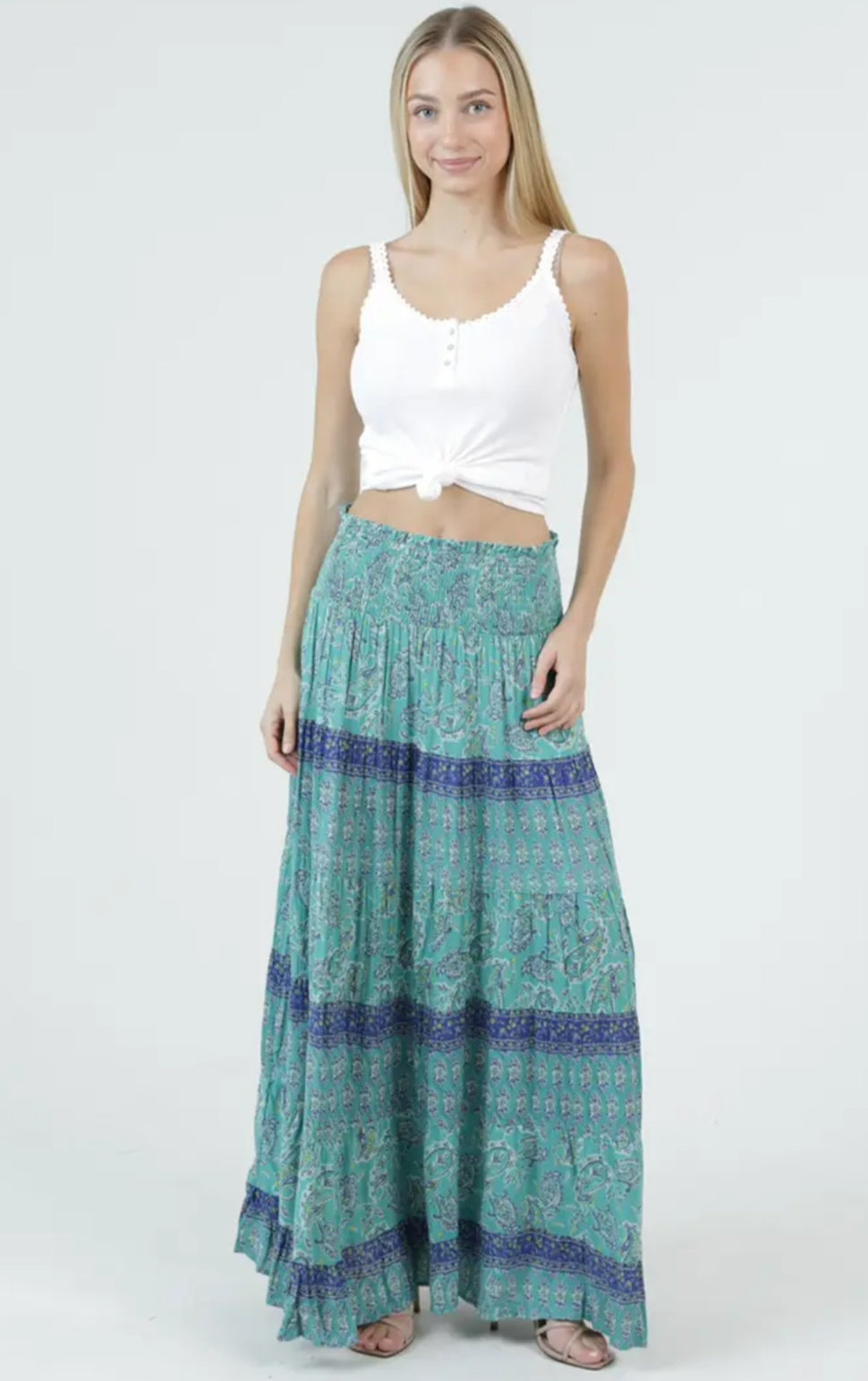 Tier Skirt With Smocked Waistband