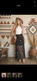 Western Elements Print Lined Maxi Mesh Skirt