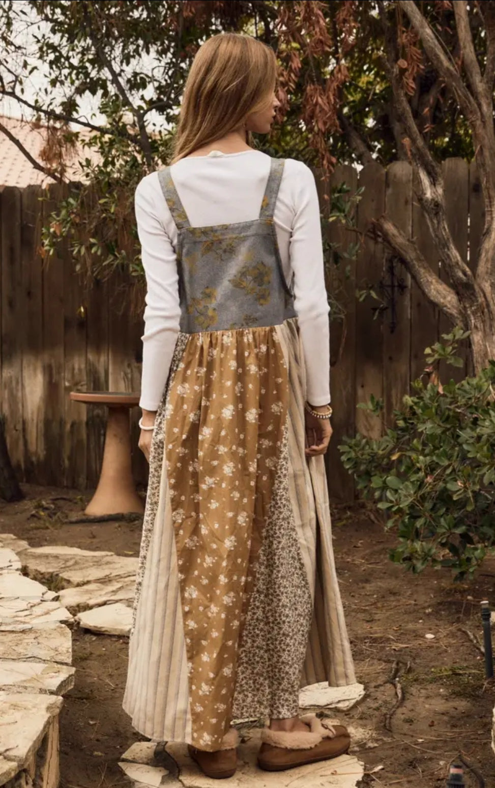 Mixed Floral Print Overall Maxi Dress