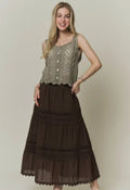 Boho Lace Detail Tiered Maxi Skirt
