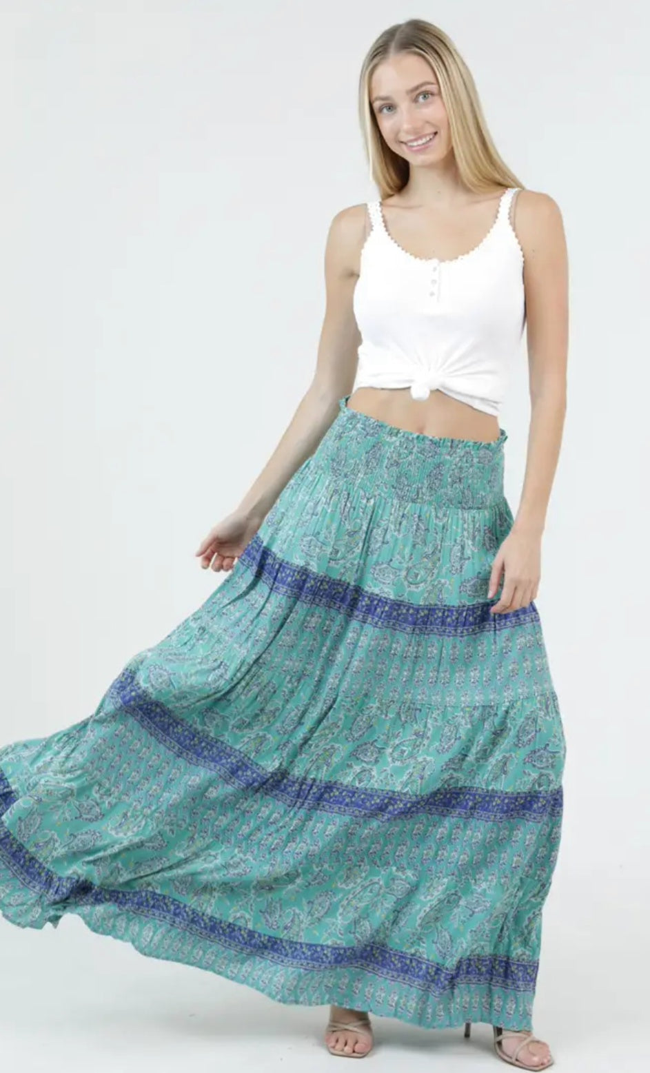 Tier Skirt With Smocked Waistband
