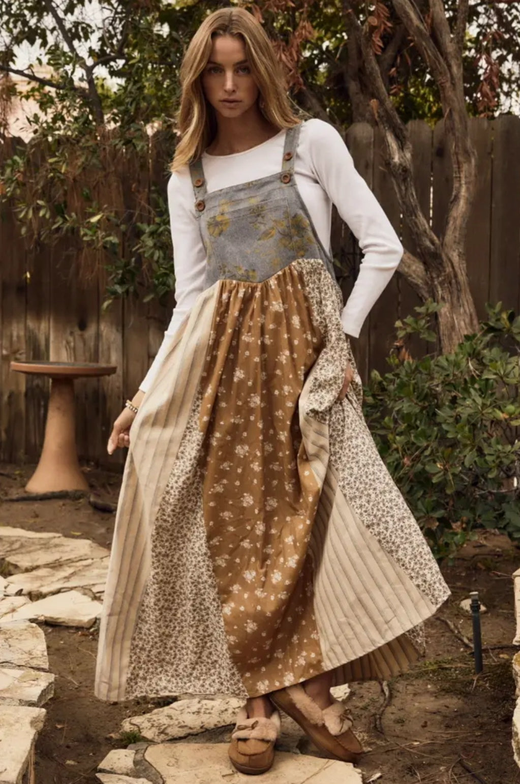 Mixed Floral Print Overall Maxi Dress