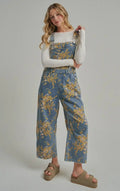 Floral Print Denim Overall Jumpsuit