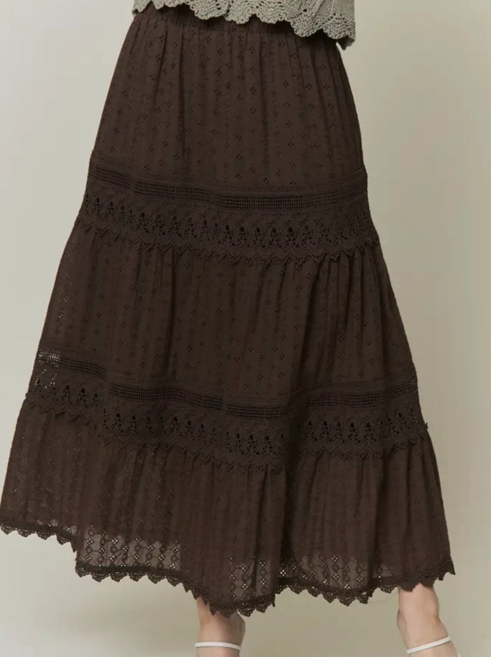 Boho Lace Detail Tiered Maxi Skirt